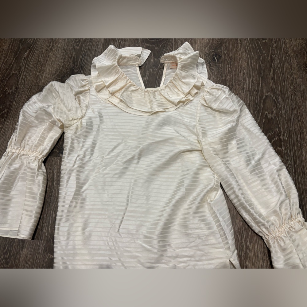 Tory Burch Ivory Satin Stripe Ruffle Blouse Size 2
